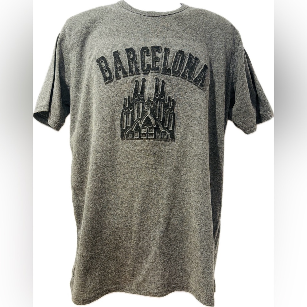Gray Unisex Barcelona T-Shirt with Raised Graphic
